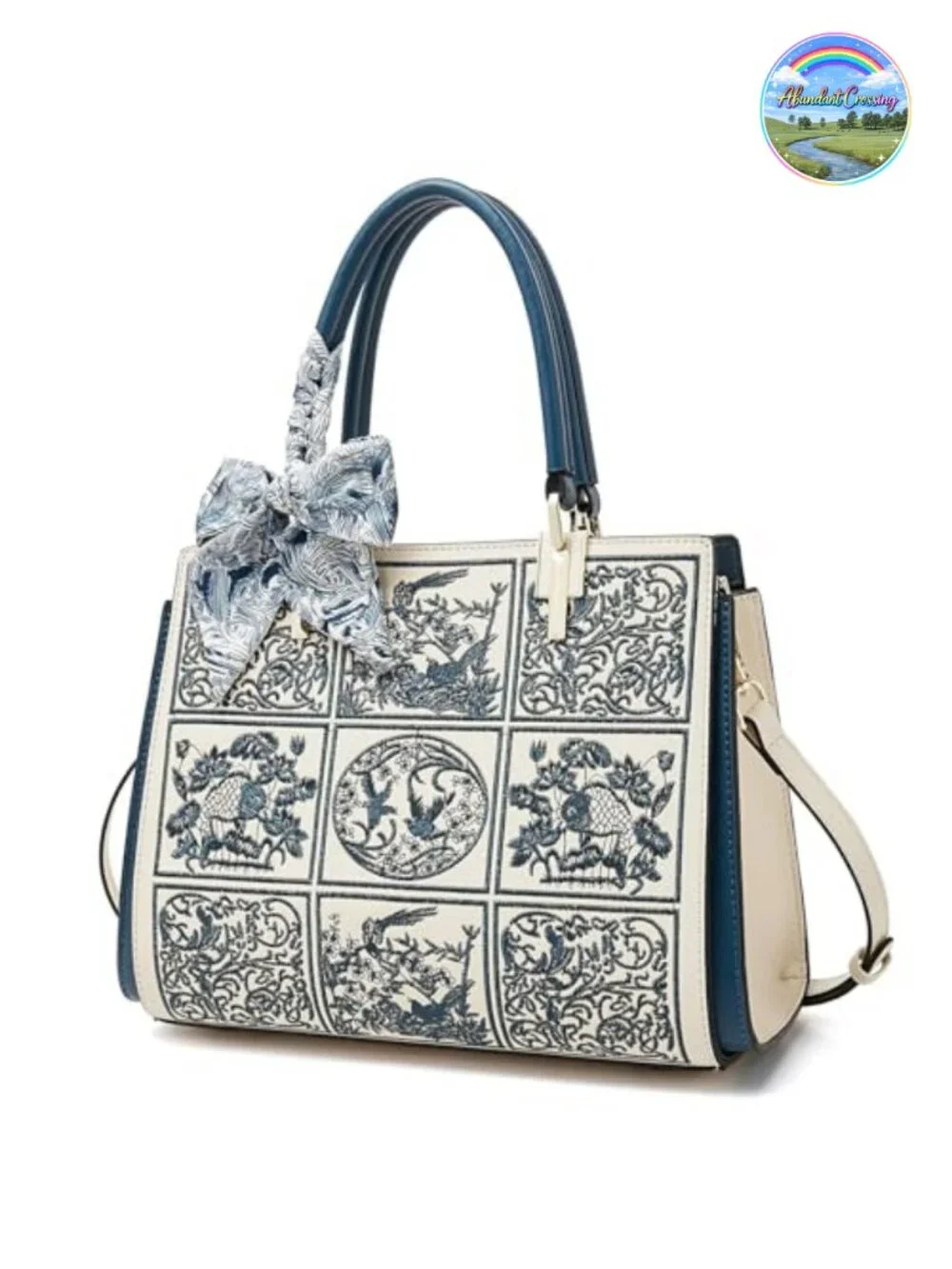 Vintage Satchel Handbag Faux Leather Top-Handle Tote Crossbody Adjustable Strap